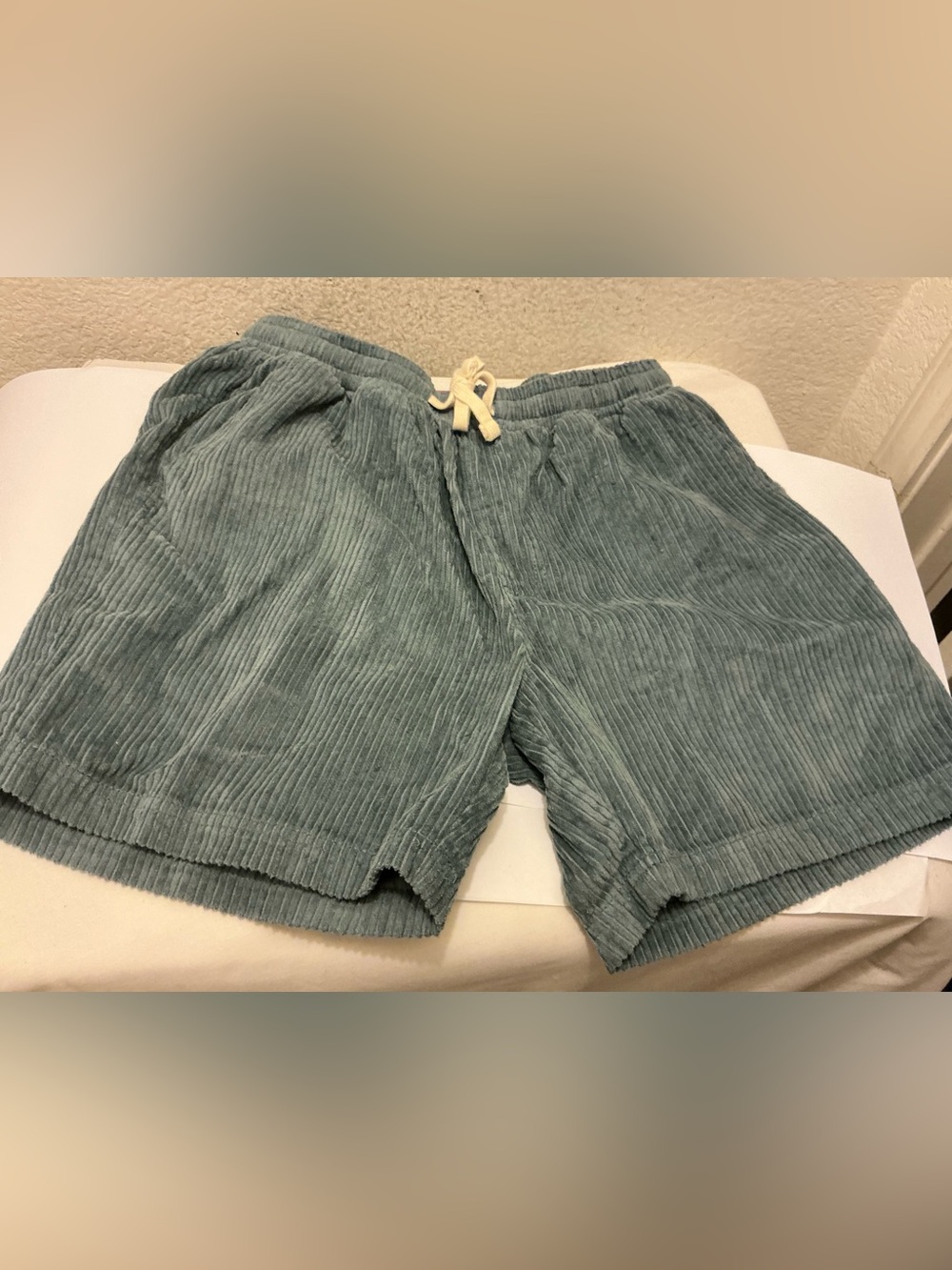 Absent Brand Corduroy Drawstring Shorts in Dusty Sage